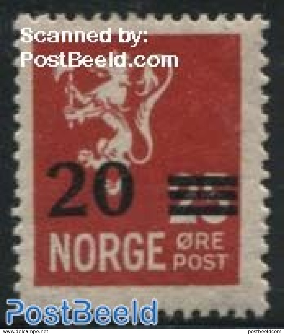 Norway 1927 20o On 25o, Stamp Out Of Set, Mint NH - Ungebraucht