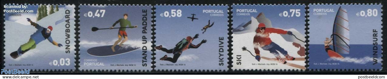 Portugal 2016 Extreme Sports 5v, Mint NH, Sport - Transport - Fun Sports - Skiing - Sport (other And Mixed) - Aircraft.. - Unused Stamps