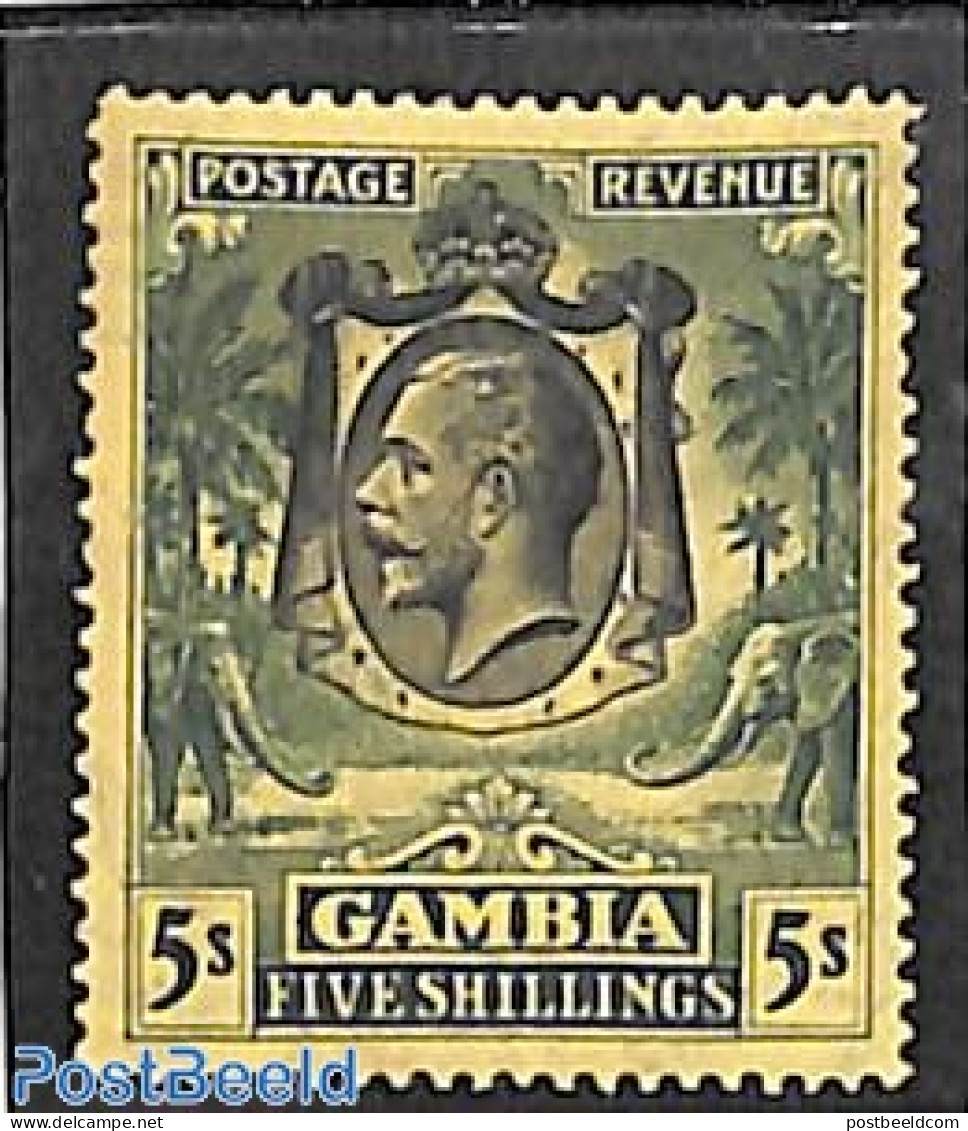 Gambia 1922 5Sh, Stamp Out Of Set, Unused (hinged), Nature - Elephants - Gambie (...-1964)