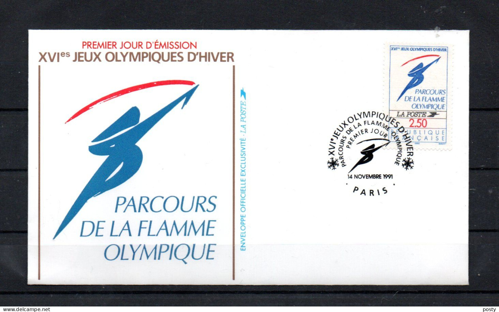 FRANCE - FDC - PREMIER JOUR - XVIéme JO D'HIVER - PARCOURS DE LA FLAMME OLYMPIQUE - 14/11/1991 - A PARIS - - 1990-1999