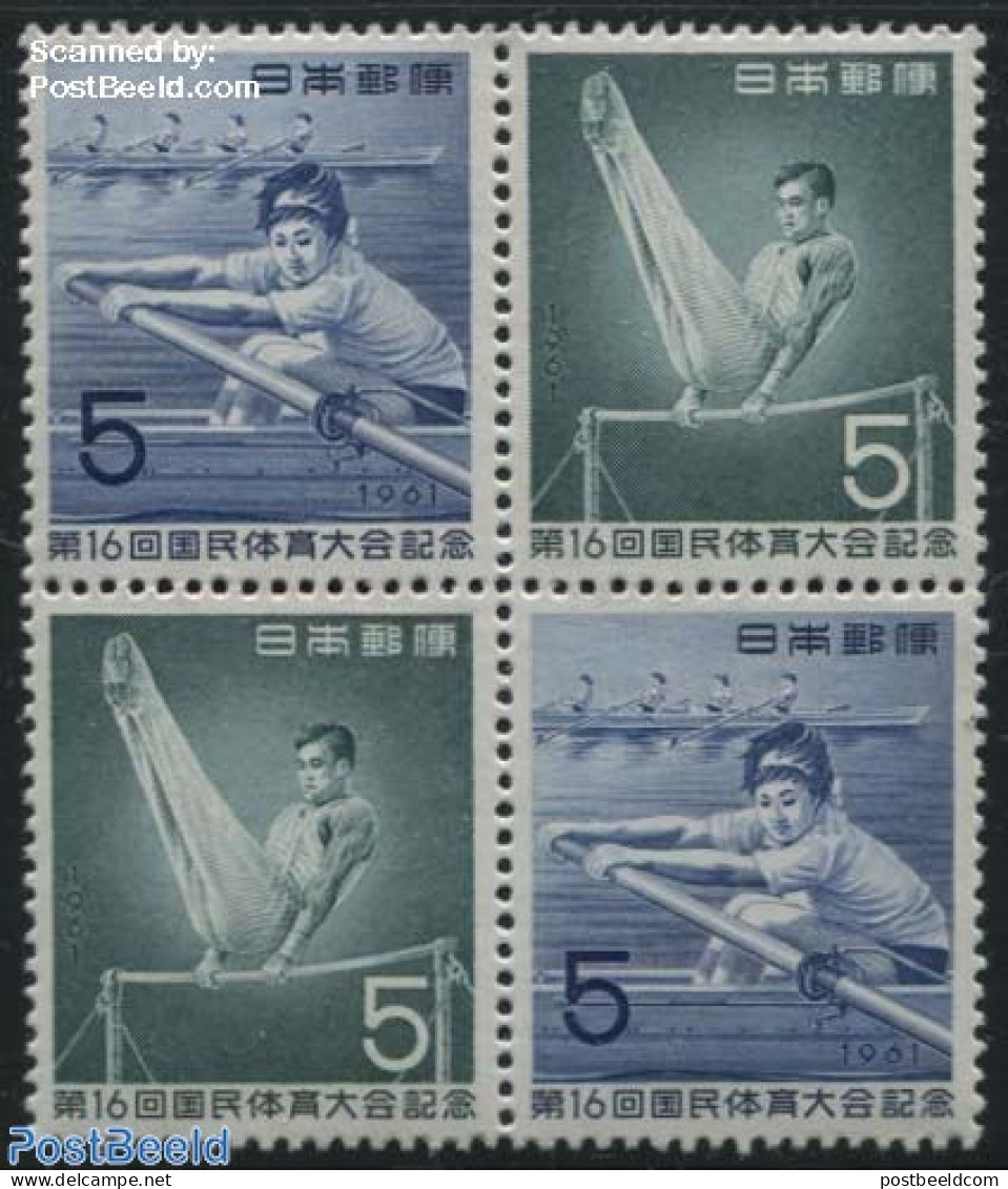 Japan 1961 Sports 2x2v, Block Of 4 [+], Mint NH, Sport - Gymnastics - Kayaks & Rowing - Sport (other And Mixed) - Nuevos