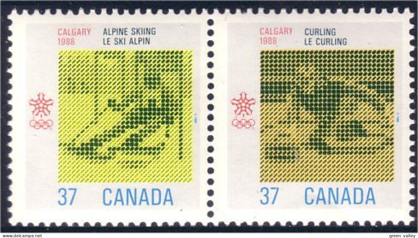 Canada Ski Curling Calgary 88 Se-tenant Pair MNH ** Neuf SC (C11-96aa) - Invierno 1988: Calgary