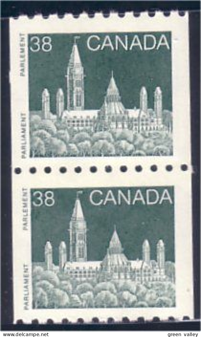 Canada Parlement 38c Roulette Paire Coil Parliament MNH ** Neuf SC (C11-94Apb) - Unused Stamps