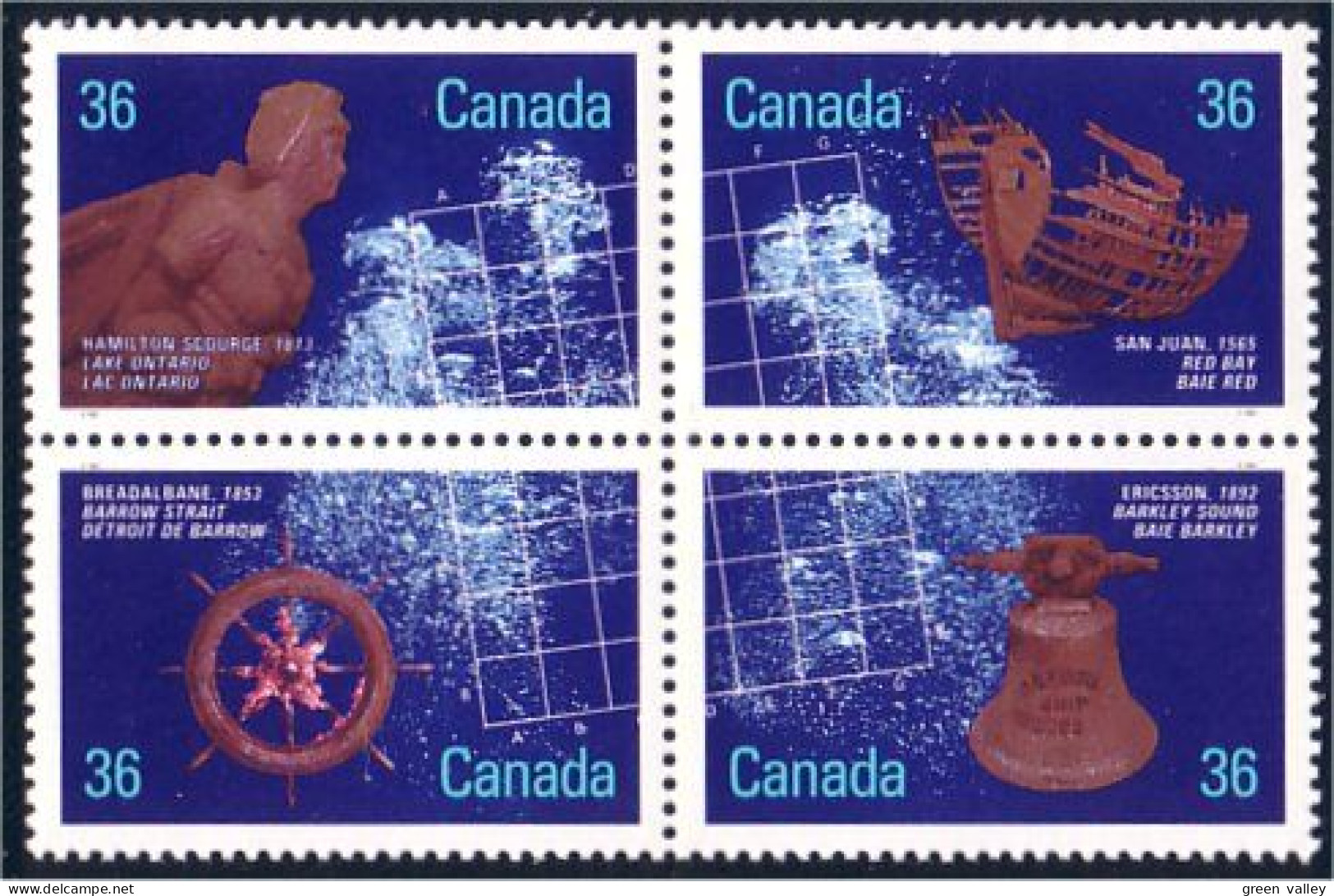 Canada Naufrage Shipwrecks Se-tenant Blk/4 MNH ** Neuf SC (C11-44ab) - Arqueología