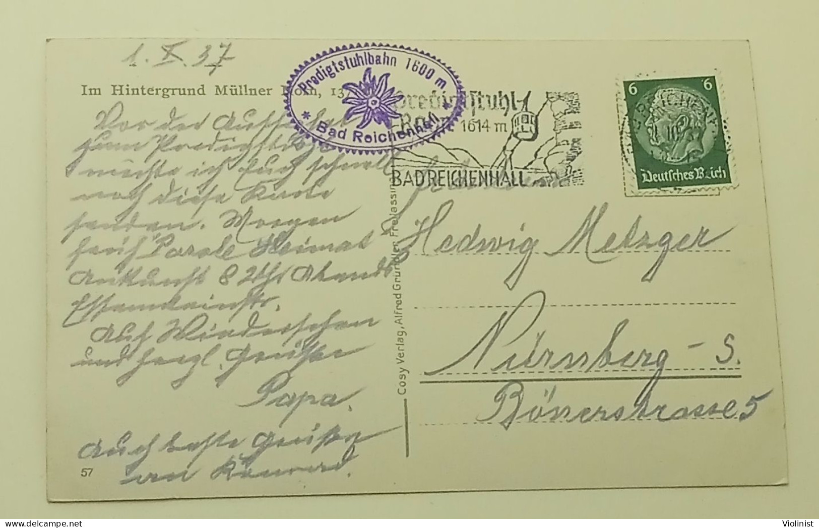 Germany-Deutsche Alpenstrasse-"Pfannlochbrücke" Bei Mauthäusl-Postmark Bad Reichenhall 1937. - Bad Reichenhall