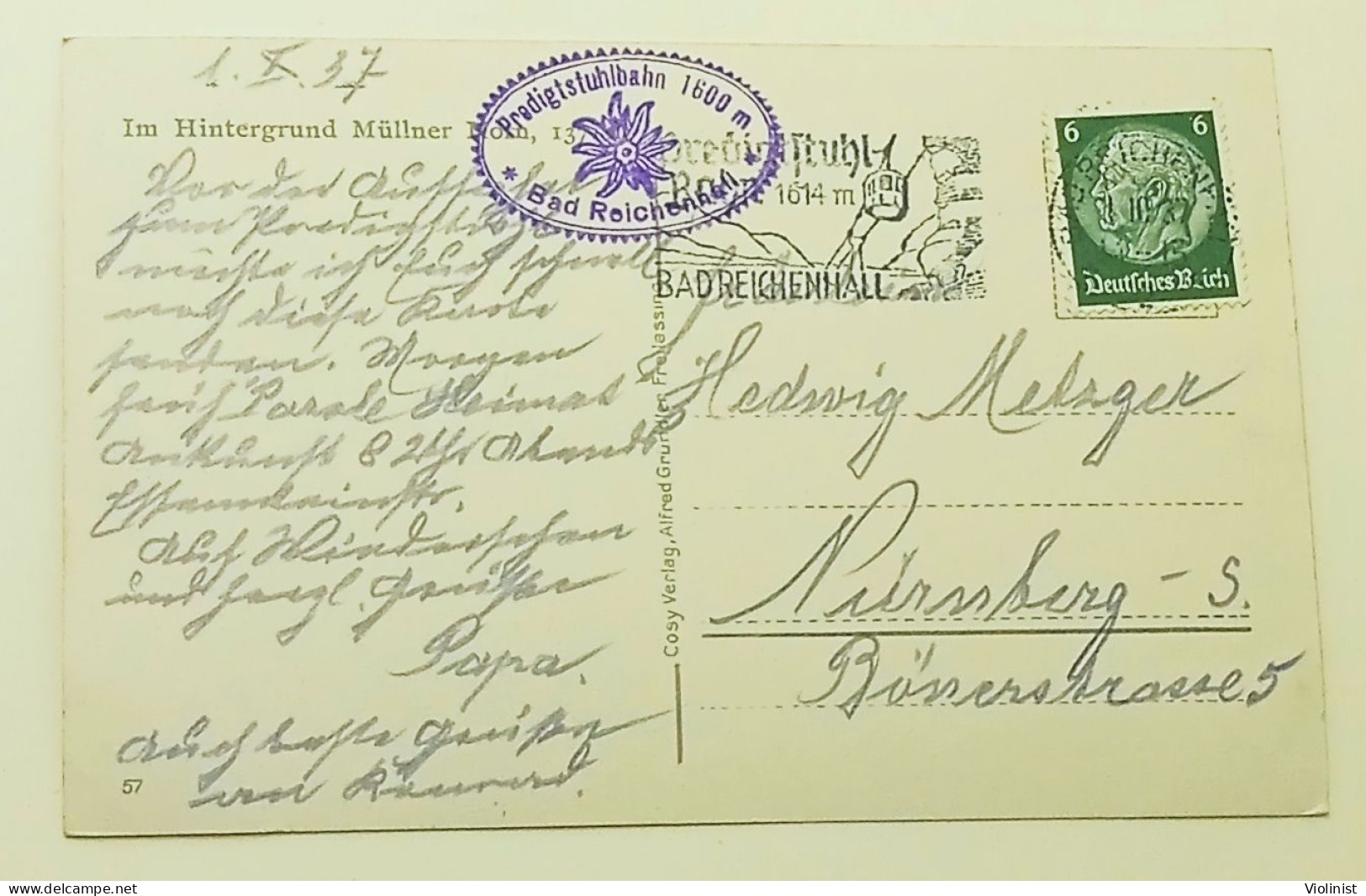 Germany-Deutsche Alpenstrasse-"Pfannlochbrücke" bei Mauthäusl-Postmark Bad Reichenhall 1937.