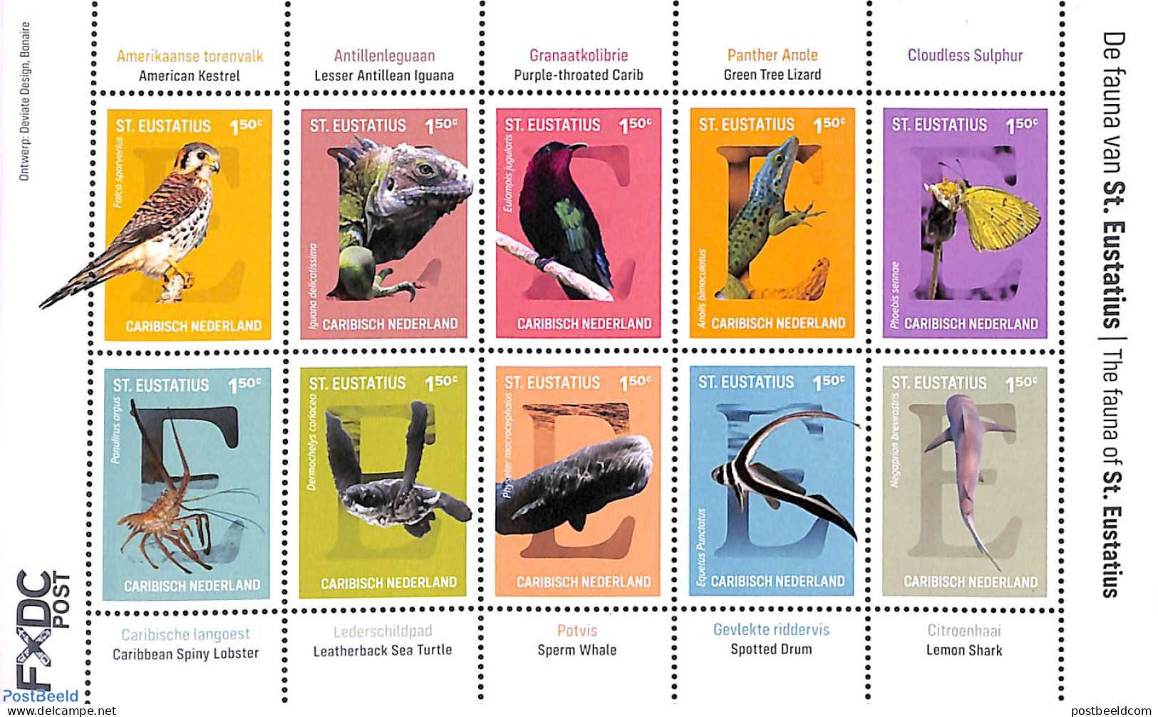 Dutch Caribbean 2022 St. Eustatius, Fauna 10v M/s, Mint NH, Nature - Birds - Butterflies - Fish - Reptiles - Sea Mamma.. - Fishes