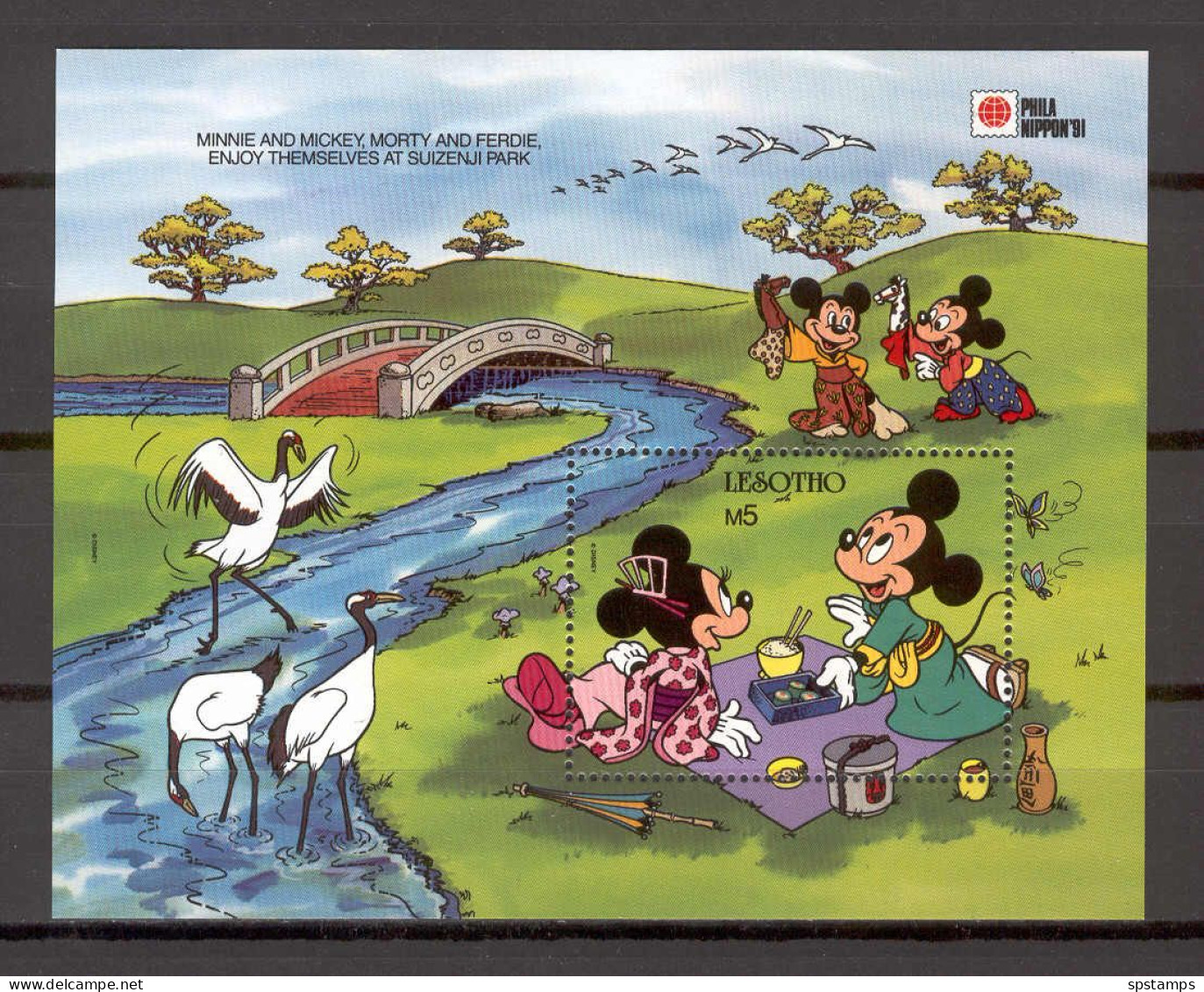 Disney Lesotho 1991 Minnie And Micke, Morty And Ferdie Enjoy Themselves At Suizenji Park MS MNH - Disney