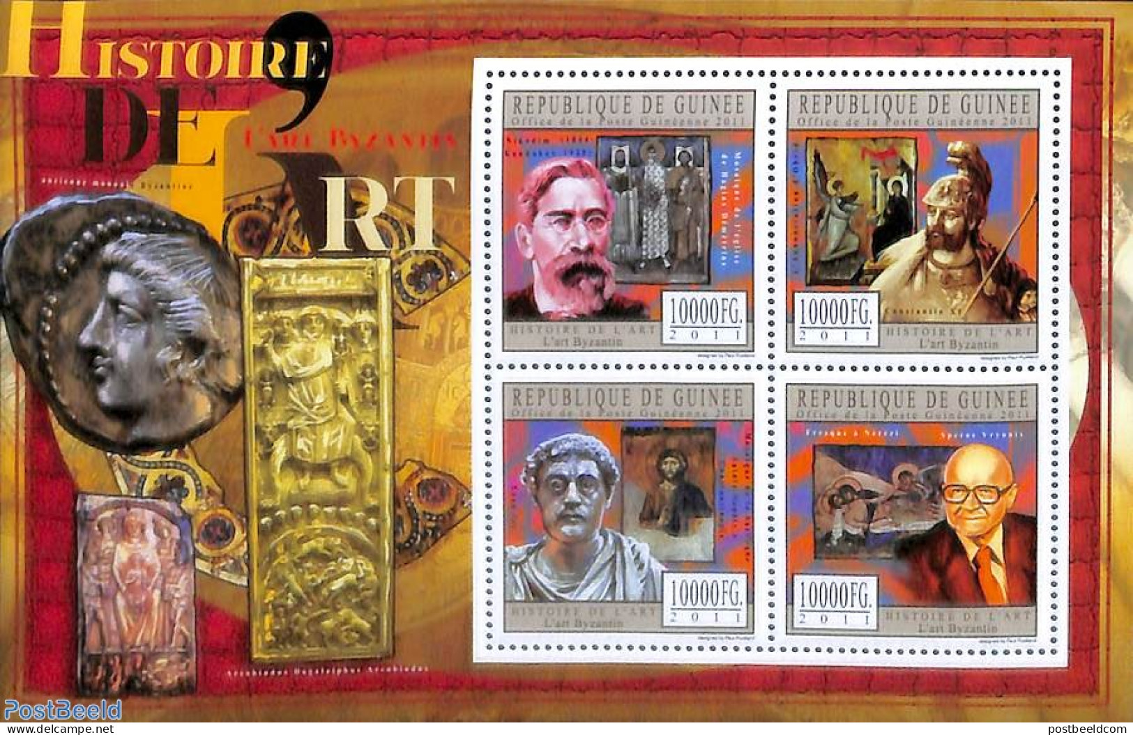 Guinea, Republic 2011 Byzantin Art 4v M/s, Mint NH, History - Archaeology - Art - Paintings - Archäologie