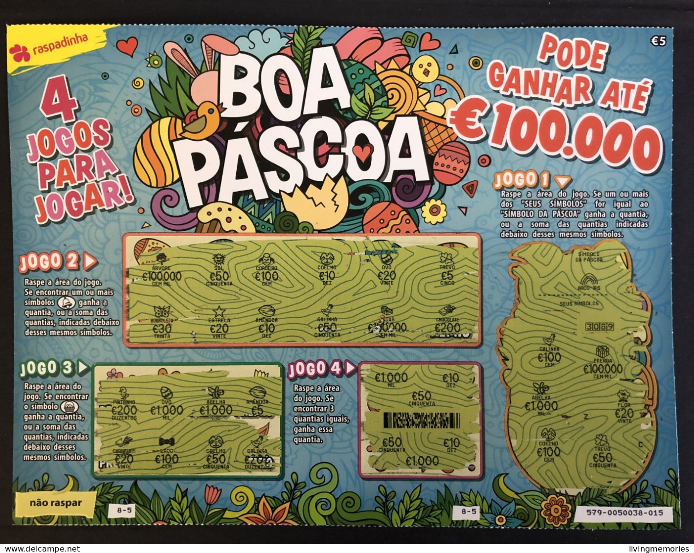 103, Lottery Tickets, Portugal, « Raspadinha », « Instant Lottery », « BOA PÁSCOA », « HAPPY EASTER », Nº 579 - Billetes De Lotería