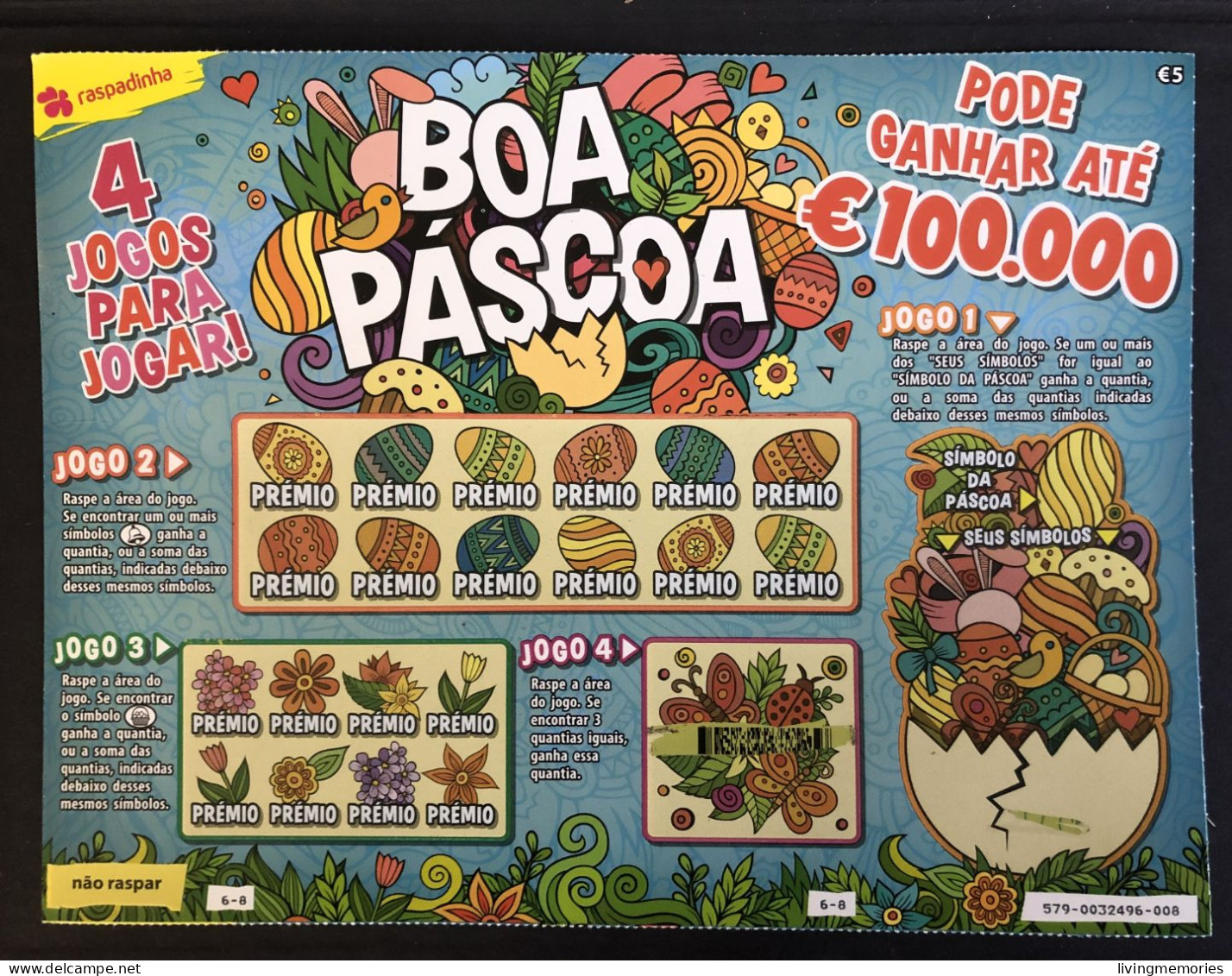 103, Lottery Tickets, Portugal, « Raspadinha », « Instant Lottery », « BOA PÁSCOA », « HAPPY EASTER », Nº 579 - Billetes De Lotería