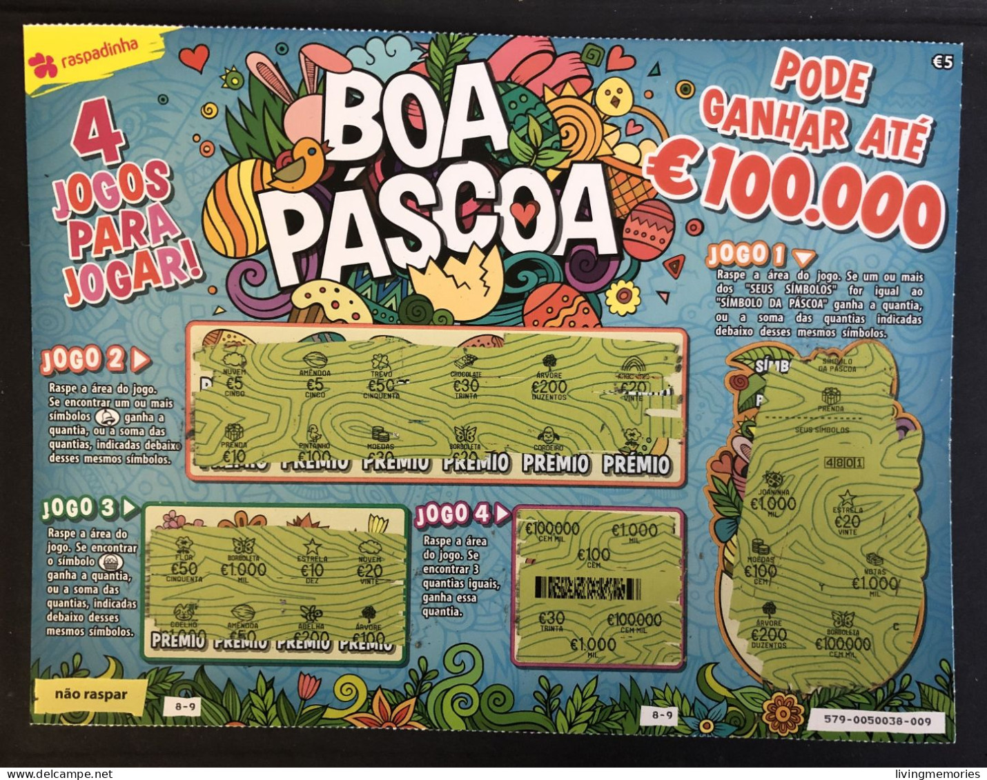 103, Lottery Tickets, Portugal, « Raspadinha », « Instant Lottery », « BOA PÁSCOA », « HAPPY EASTER », Nº 579 - Billets De Loterie