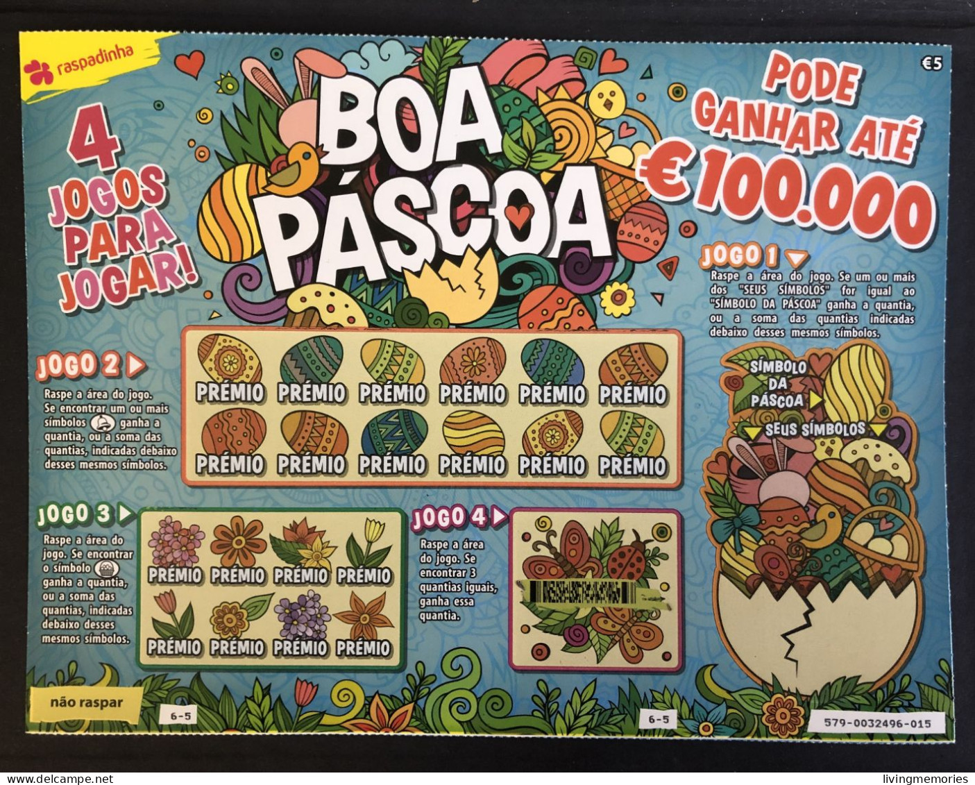 103, Lottery Tickets, Portugal, « Raspadinha », « Instant Lottery », « BOA PÁSCOA », « HAPPY EASTER », Nº 579 - Billets De Loterie