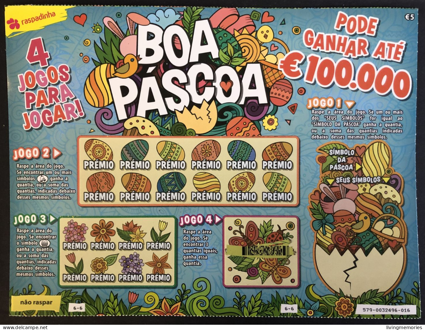 103, Lottery Tickets, Portugal, « Raspadinha », « Instant Lottery », « BOA PÁSCOA », « HAPPY EASTER », Nº 579 - Billetes De Lotería