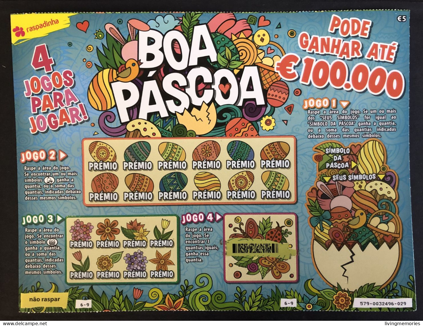 103, Lottery Tickets, Portugal, « Raspadinha », « Instant Lottery », « BOA PÁSCOA », « HAPPY EASTER », Nº 579 - Lottery Tickets