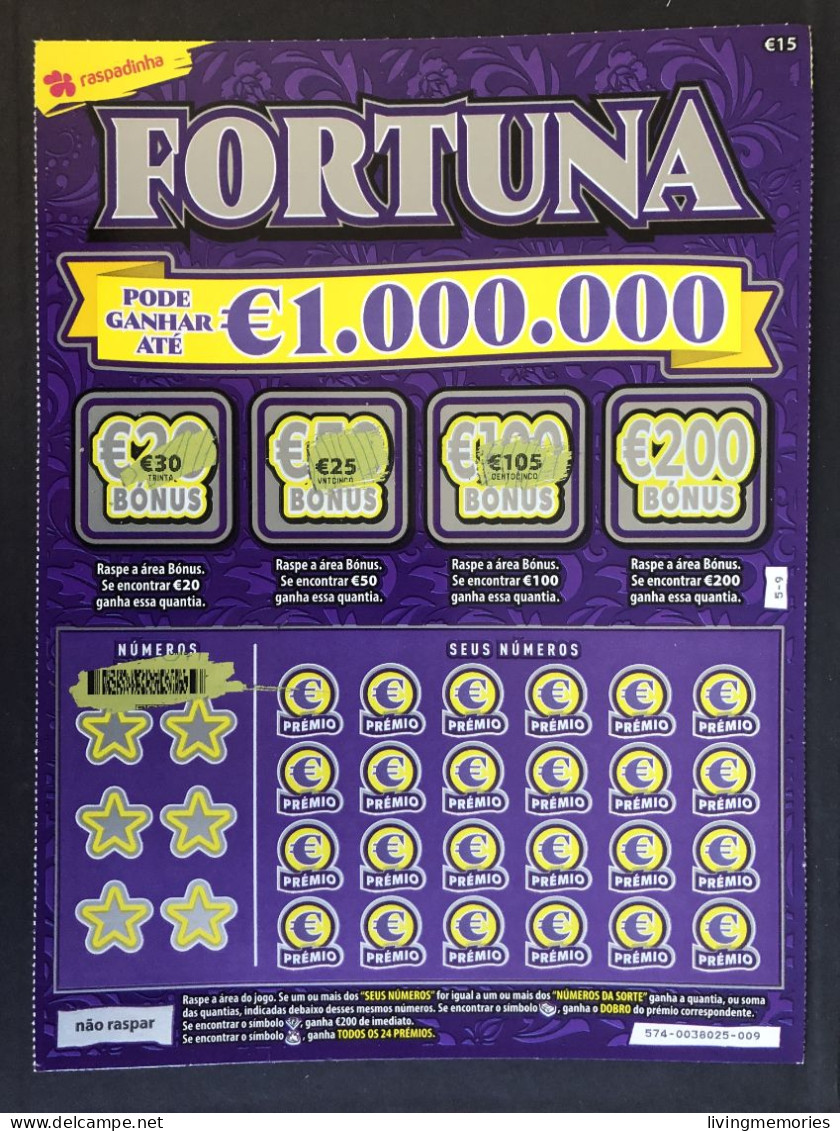 103, Lottery Tickets, Portugal, « Raspadinha », « Instant Lottery », « FORTUNA », Nº 574 - Lottery Tickets