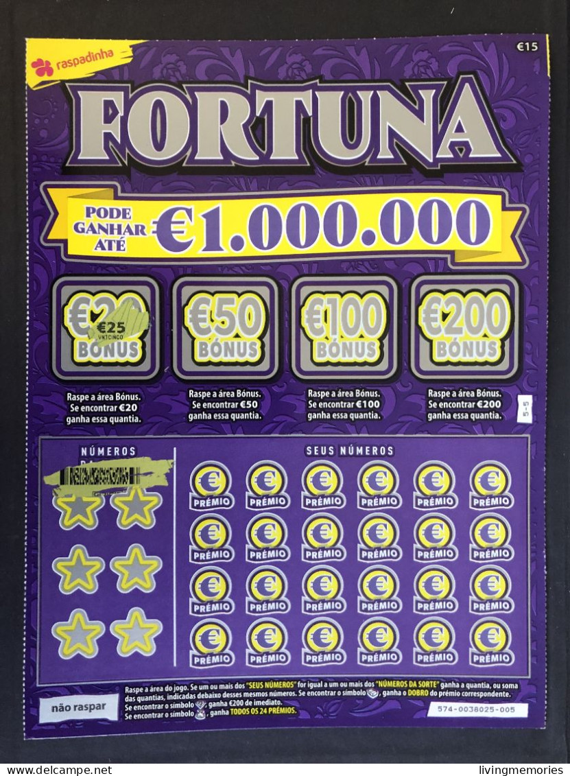 103, Lottery Tickets, Portugal, « Raspadinha », « Instant Lottery », « FORTUNA », Nº 574 - Billetes De Lotería