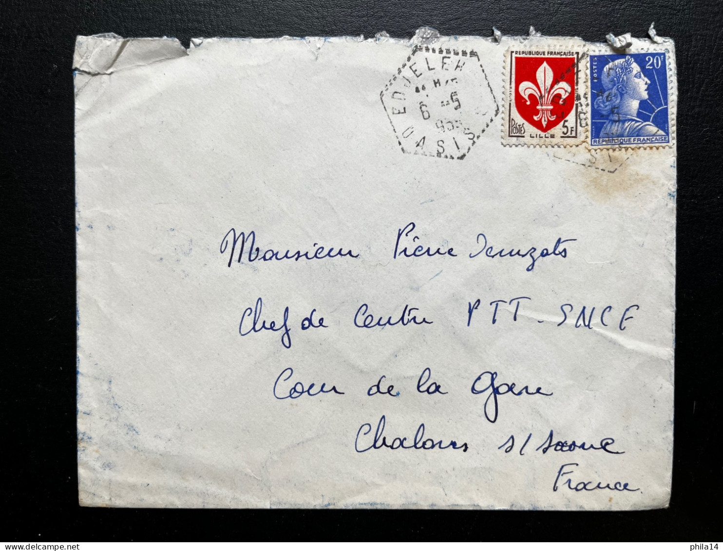 SP ALGERIE / ENVELOPPE  EDJELEH OASIS RP / 1959 / POUR CHALONS SUR SAONE - Lettres & Documents