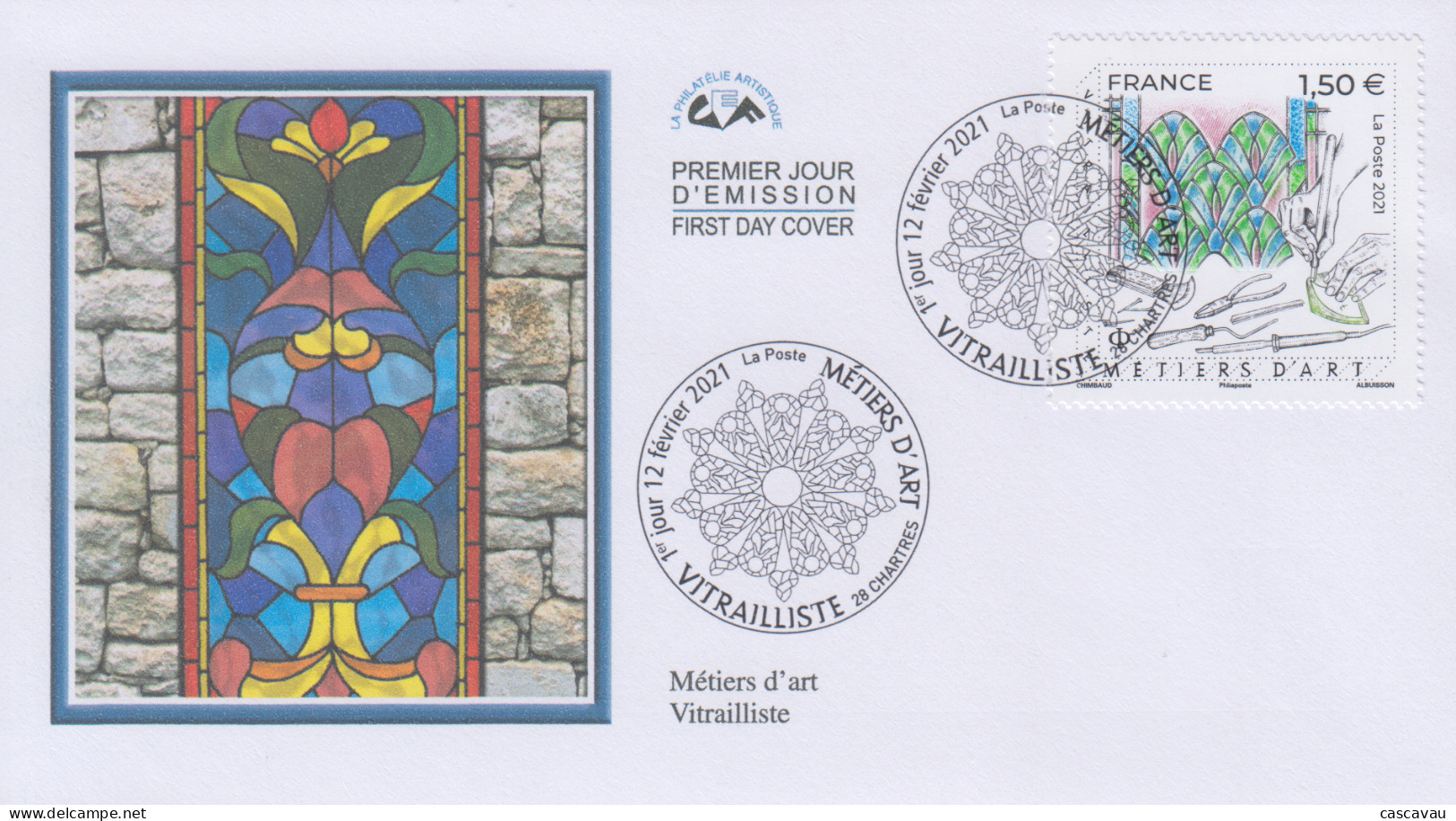 Enveloppe   FDC  1er   Jour     FRANCE    Les  Métiers  D' Art  :   Vitrailliste    CHARTRES   2021 - 2020-…