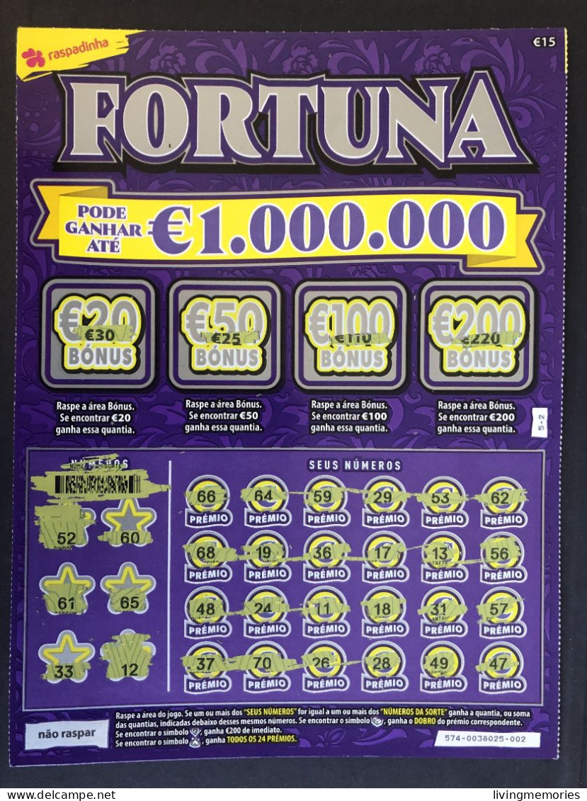 103, Lottery Tickets, Portugal, « Raspadinha », « Instant Lottery », « FORTUNA », Nº 574 - Lotterielose