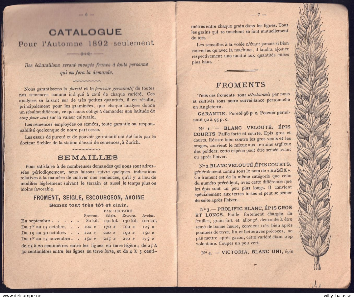 +++ Livret Ancien 1892 - Laroye OOSTENDE OSTENDE - Catalogue Des SEMENCES AGRICOLES - Publicité  // - 1801-1900