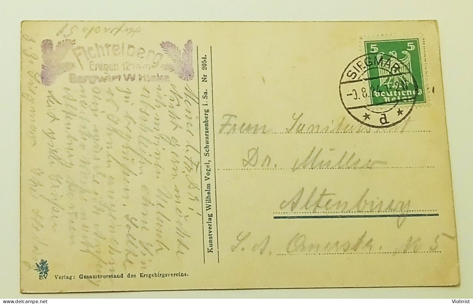 Germany-Fichtelberg I.Erzgeb.-postmark SIEGMAR 1924. - Oberwiesenthal