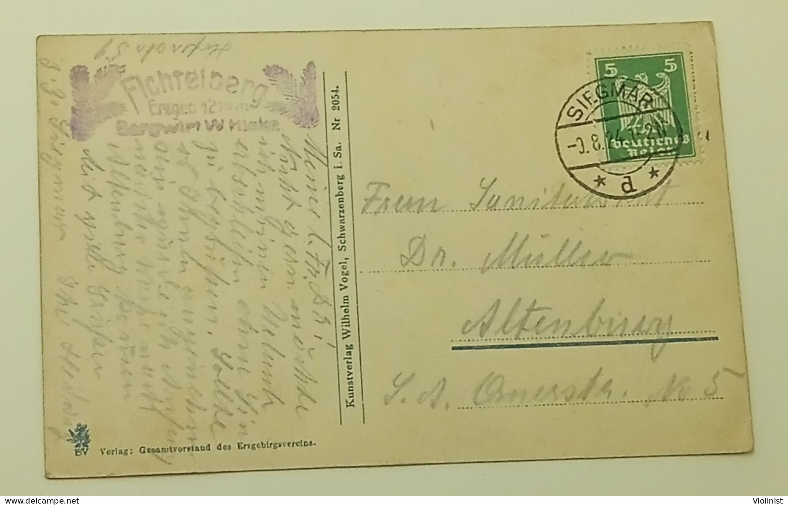 Germany-Fichtelberg i.Erzgeb.-postmark SIEGMAR 1924.
