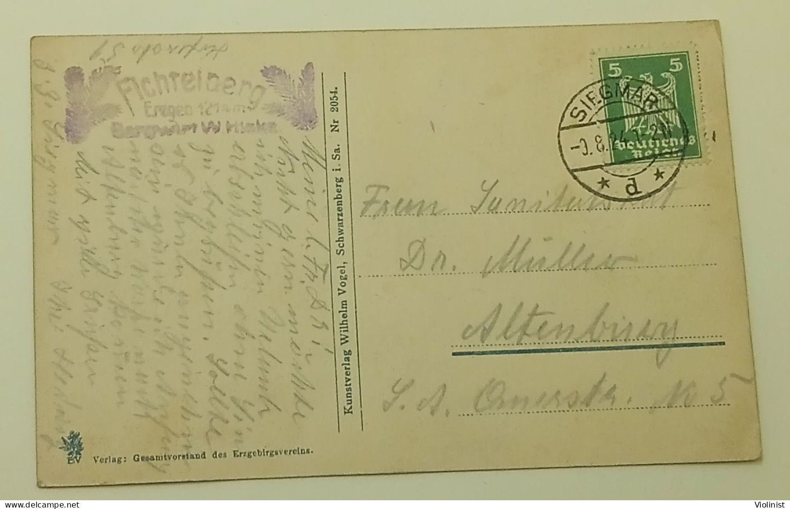 Germany-Fichtelberg i.Erzgeb.-postmark SIEGMAR 1924.