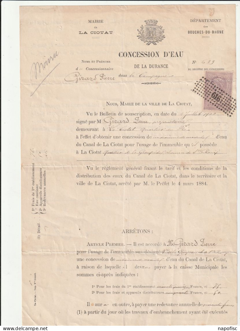 13-Mairie De La Ciotat ..Concession D'Eau De La Durance..La Ciotat...(Bouches-du-Rhône)...1900 - Agriculture