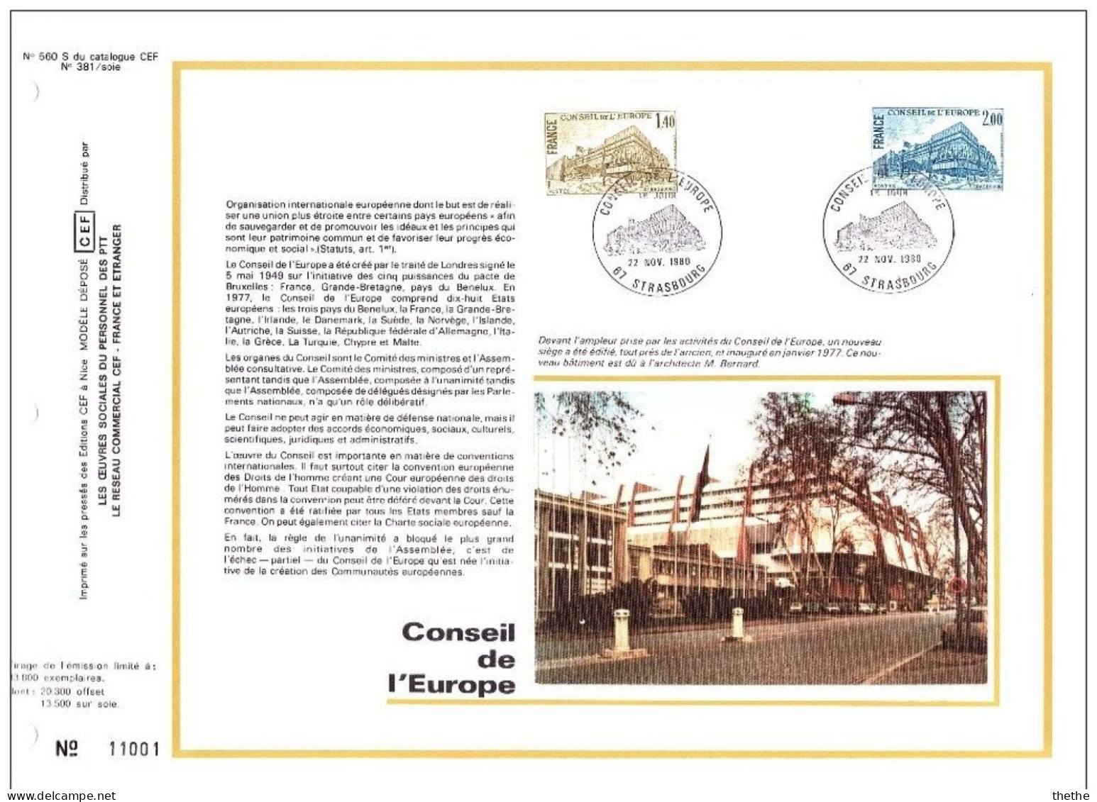 FRANCE -  Conseil De L'Europe - N° 560 S Du Catalogue CEF - 1980-1989