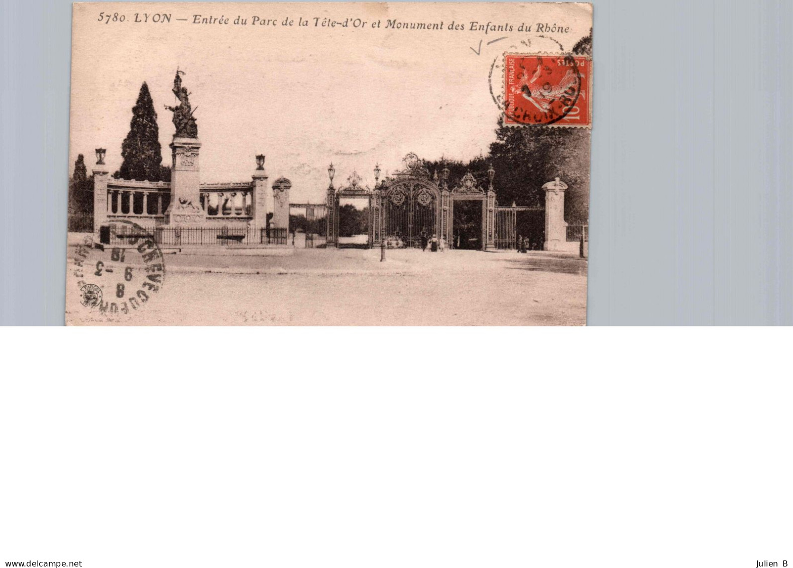 Lyon, Parc De La Tête D'Or, Monument Des Enfants Du Rhone Et Entrée Du Parc, 9 Mars 1919 - Lyon 6