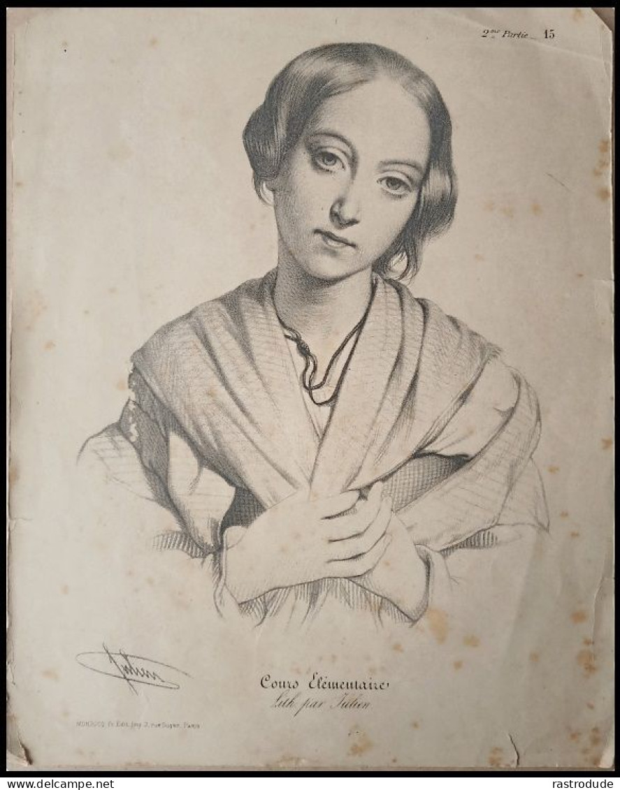 1860s RARE LITHOGRAPHIE BERNARD ROMAIN-JULIEN 1802-1871  COURS ELEMENTAIRE, 2me PARTIE_15 - Litografia