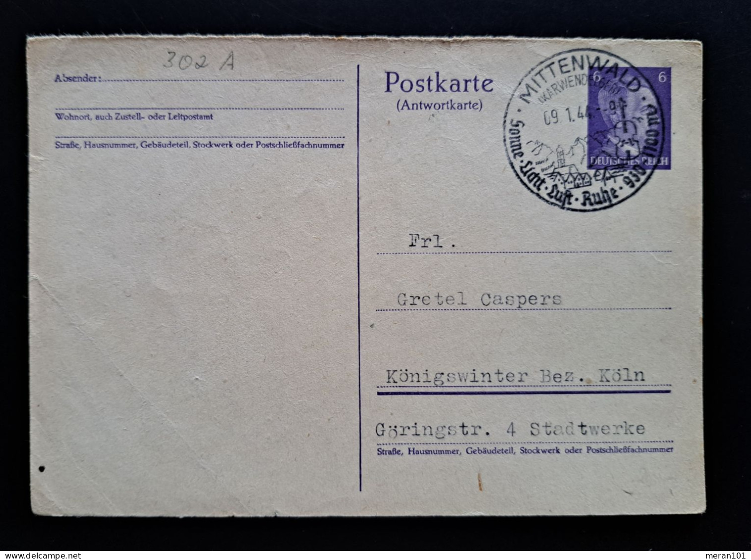 Deutsches Reich 1944, Postkarte P302A MITTENWALD Sonderstempel - Briefkaarten