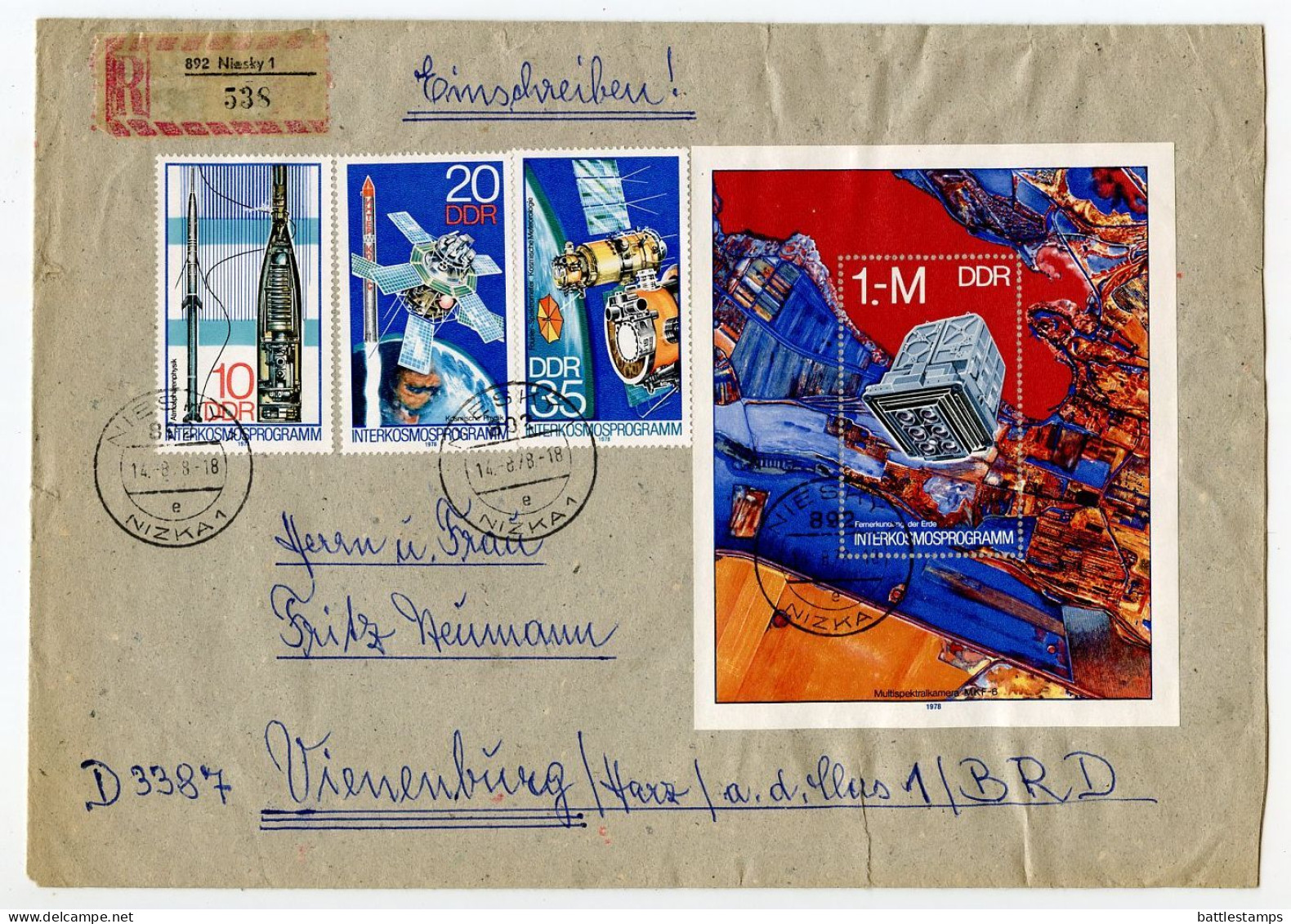 Germany East 1978 Registered Cover; Niesky To Vienenburg; Stamps - Atmospheric & Space Research Achievements - Brieven En Documenten