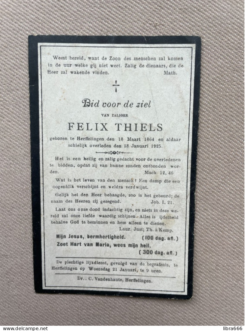 THIELS Felix °HERFELINGEN 1864 +HERFELINGEN 1925 - Avvisi Di Necrologio