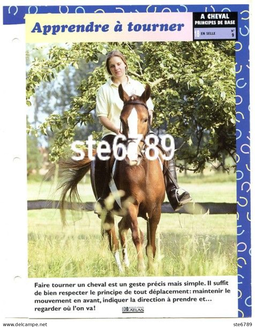 APPRENDRE A TOURNER   Horse Chevaux A Cheval Principes De Base En Selle Equitation Fiche Dépliante - Tiere