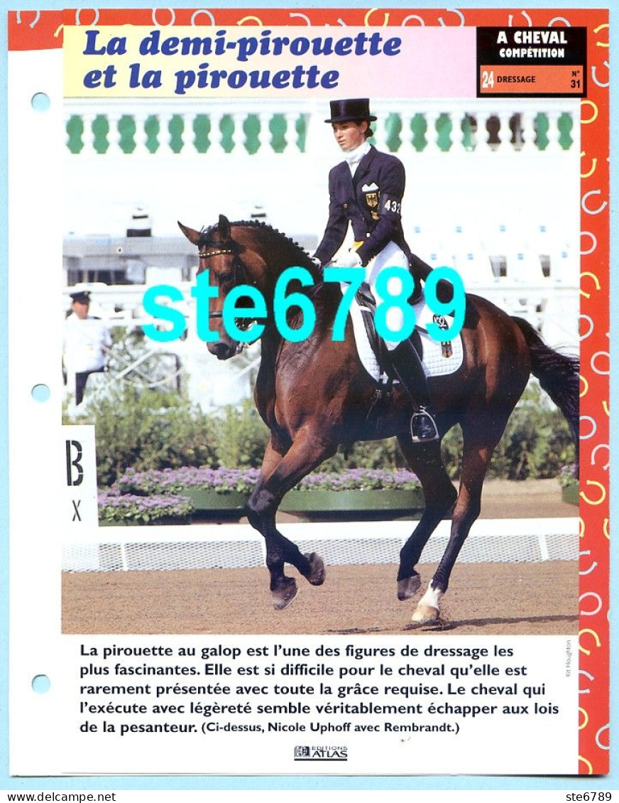 DEMI PIROUETTE ET PIROUETTE  Horse Chevaux A Cheval Cavalier Compétition Equitation Fiche Dépliante - Animales