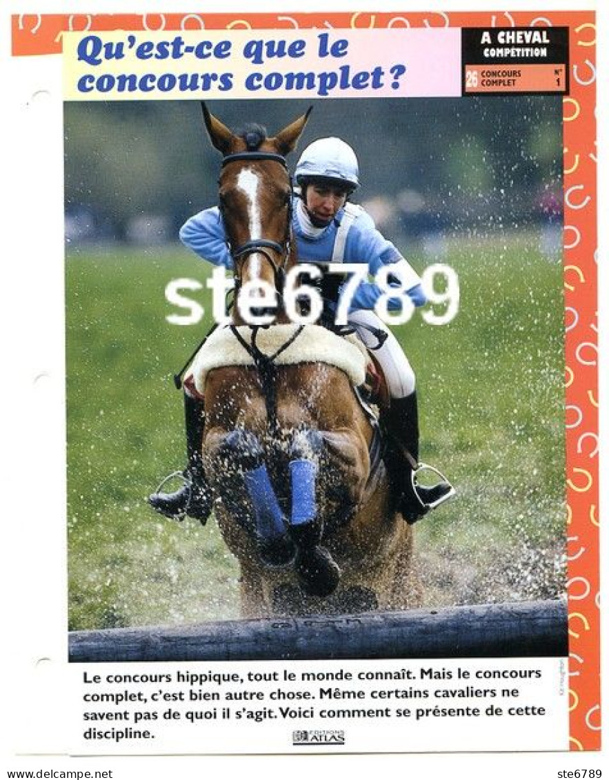 LE CONCOURS COMPLET   Horse Chevaux A Cheval  Cavalier Compétition Equitation Fiche Dépliante - Animaux