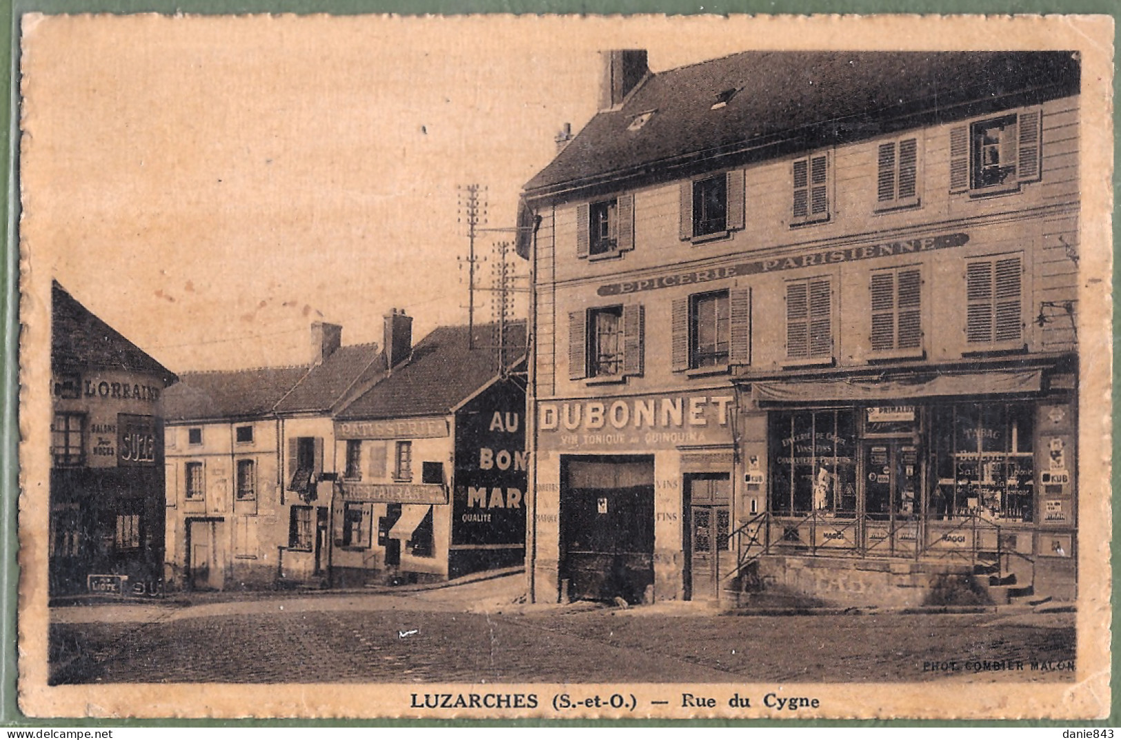 CPA Vue Très Rare - VAL D'OISE - LUZARCHES - RUE DU CYGNE - "ÉPICERIE PARISIENNE" , Affichages Publicitaires - Luzarches