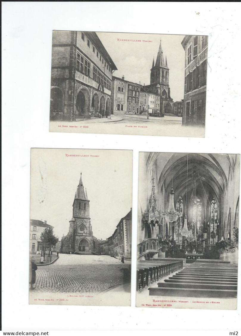 88 Rambervillers  Lot 3cartes église° Intérieur + Place Du Marché CPA Neuve TBE - Rambervillers