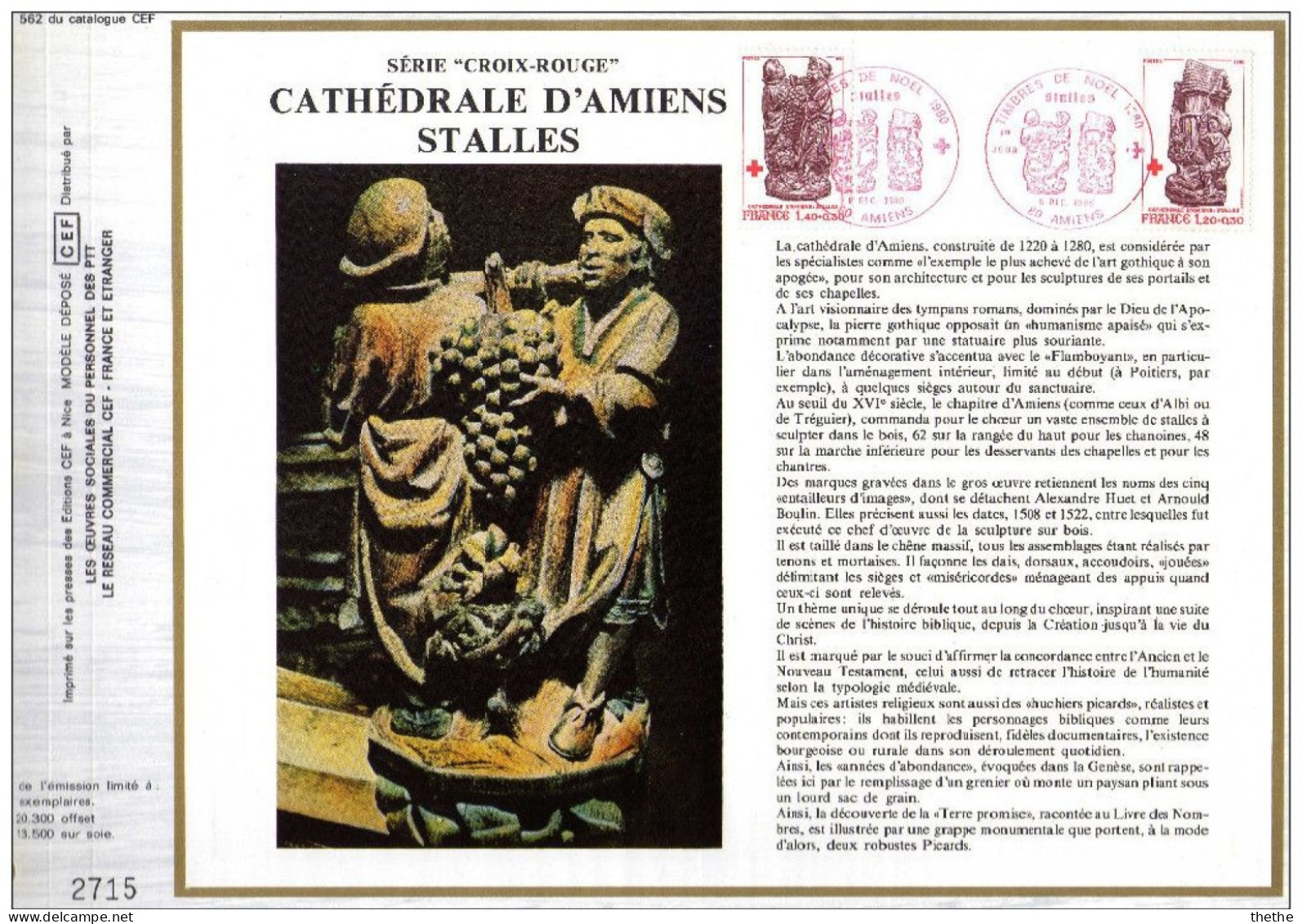 FRANCE -  Au Profit De La Croix-Rouge - Stalles De La Cathédrale D'Amiens - N° 562 Du Catalogue CEF - 1980-1989