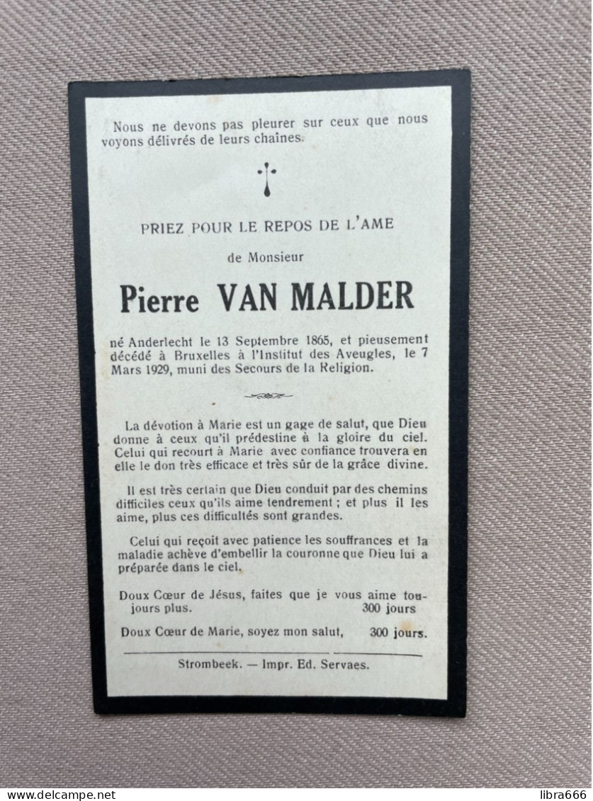 VAN MALDER Pierre °ANDERLECHT 1865 +BRUXELLES 1929 - Avvisi Di Necrologio