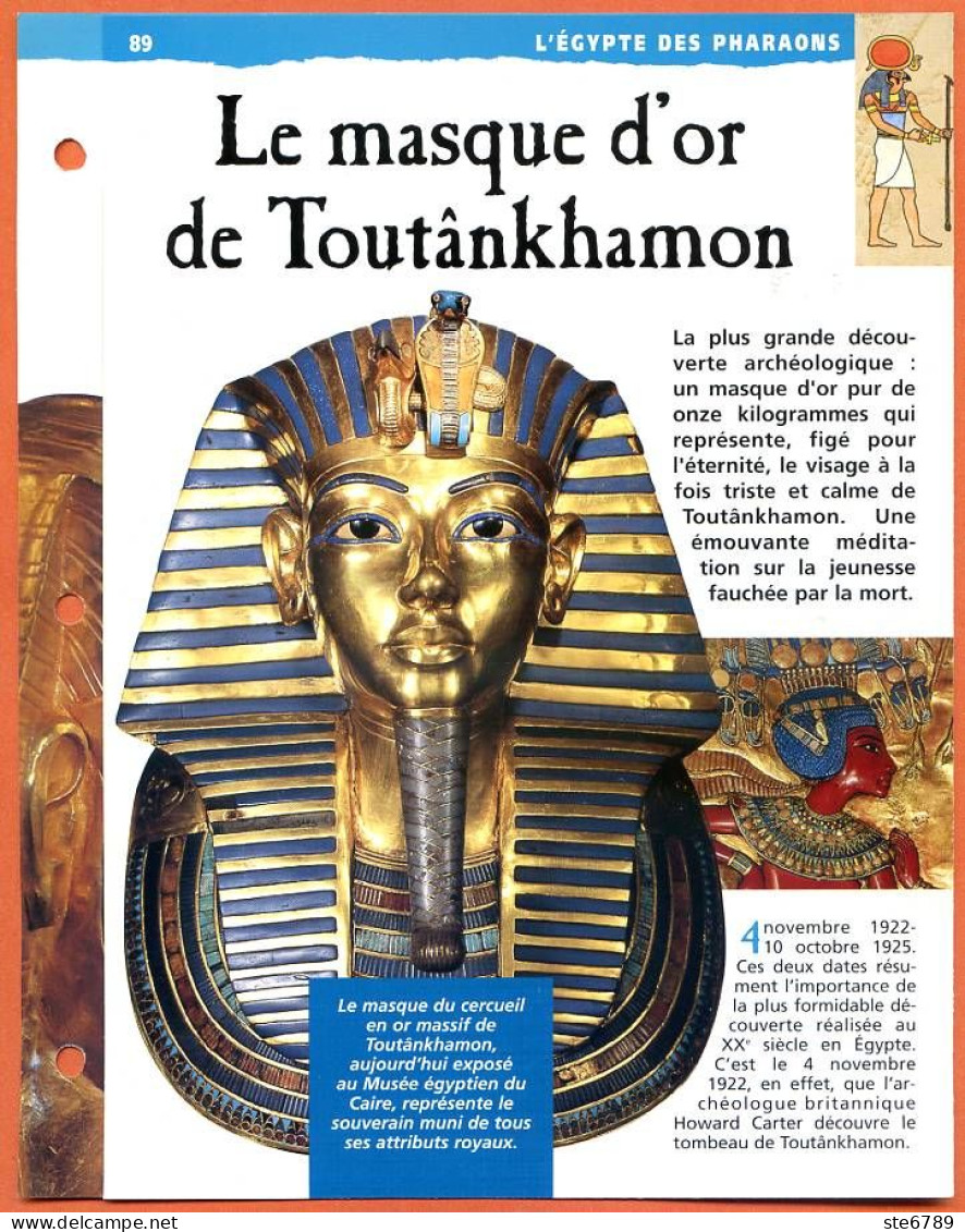 LE MASQUE D'OR DE TOUTANKHAMON  Histoire Fiche Dépliante Egypte Des Pharaons - History