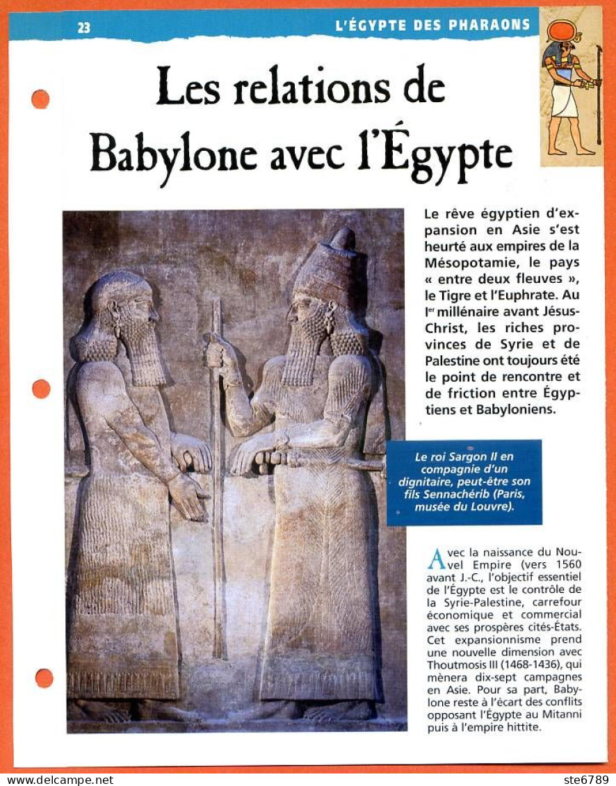 LES RELATIONS DE BABYLONE AVEC EGYPTE   Histoire Fiche Dépliante Egypte Des Pharaons - History