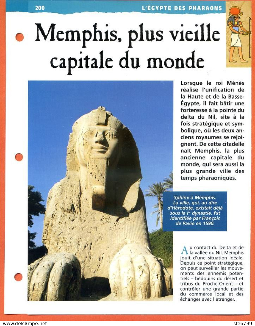 MENPHIS PLUS VIEILLE CAPITALE DU MONDE  Histoire Fiche Dépliante Egypte Des Pharaons - Storia