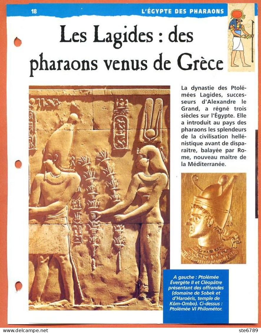 LES LAGIDES DES PHARAONS VENUS DE GRECE  Histoire Fiche Dépliante Egypte Des Pharaons - Storia