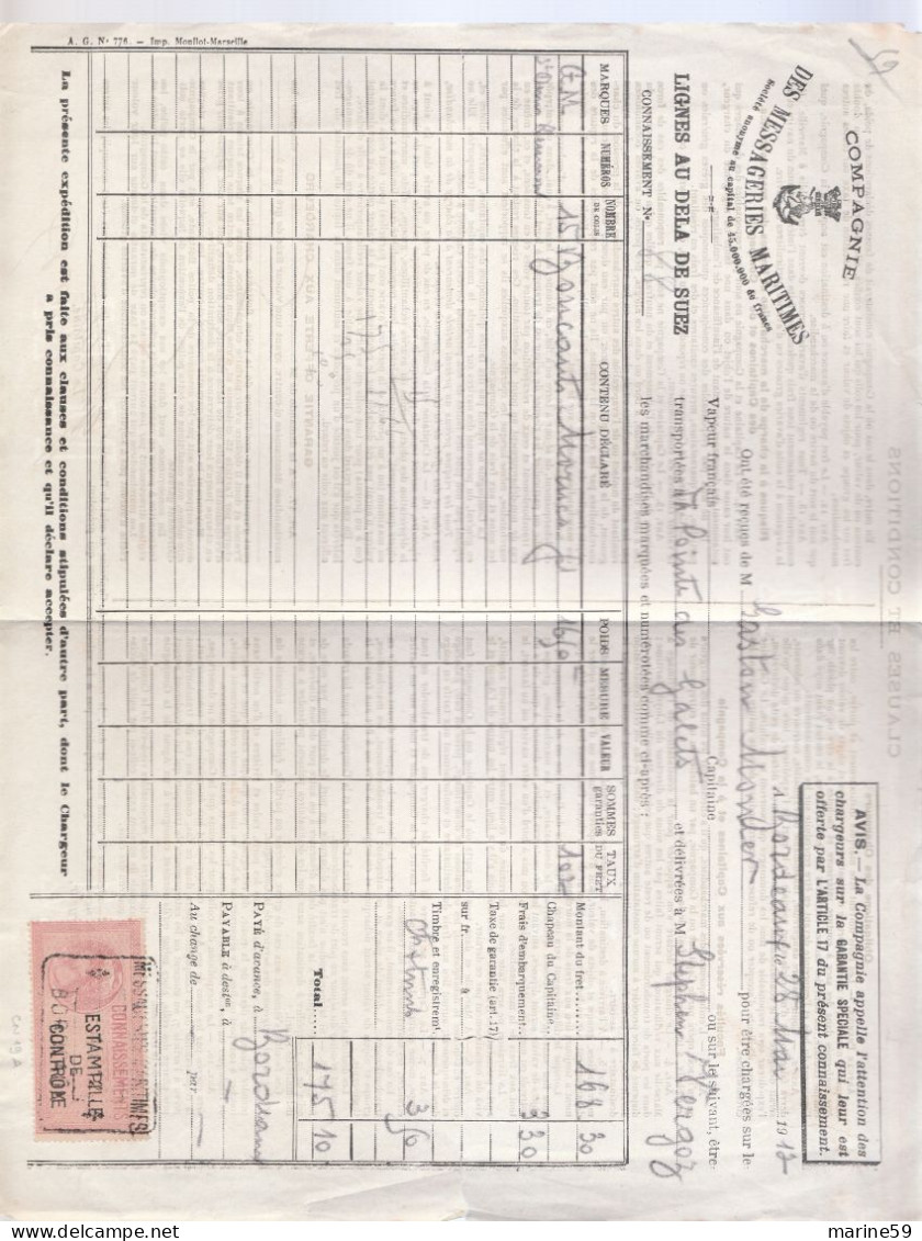 Timbres Fiscaux Sur Documents De Transport Maritime : CONNAISSEMENT - LE LOT DE 2 - Otros & Sin Clasificación