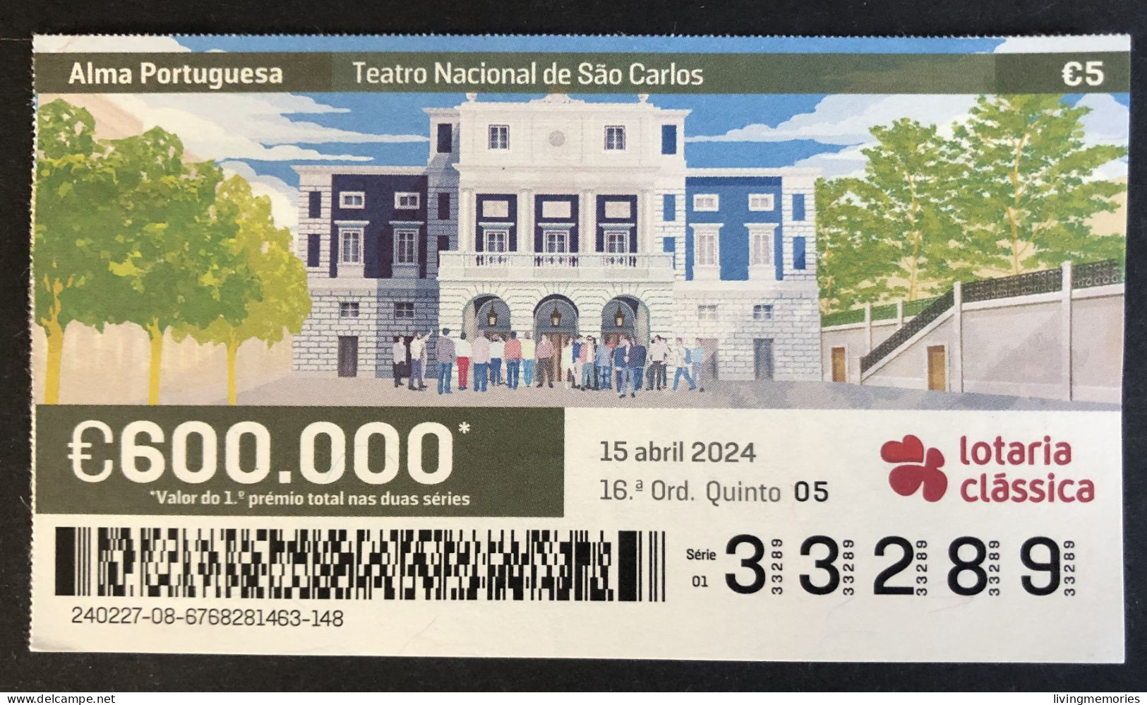 116 Z, 1 X Lottery Ticket, Portugal, « Alma Portuguesa »,« Portuguese Soul », « Teatro Nacional De São Carlos », 2024 - Billetes De Lotería