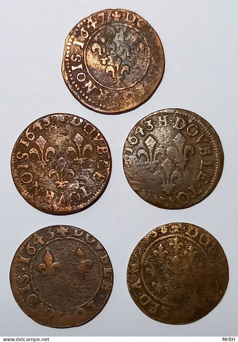 Louis XIII, Double Tournois, 1638-1643 (5 Monnaies) - 1610-1643 Luigi XIII Il Giusto