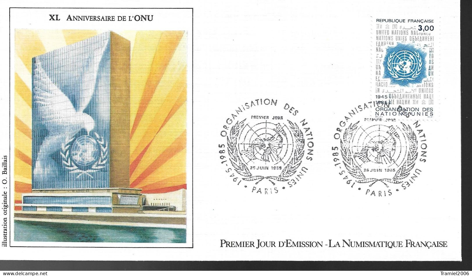 FRANCE 1985 - YT 2374 - 40e Anniversaire De L'O.N.U. - 26.06.1985 - 1980-1989
